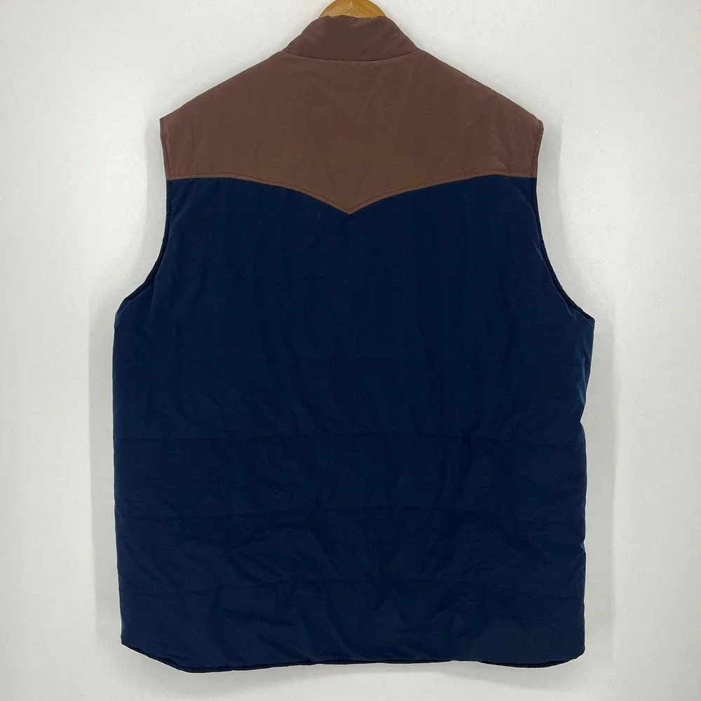 Tecovas Mens Quilted Western Vest Navy Brown Primaloft Size XL Full Zip